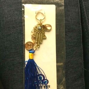 NEW Gold/Blue Hamsa/Evil Eye Protection Keychain